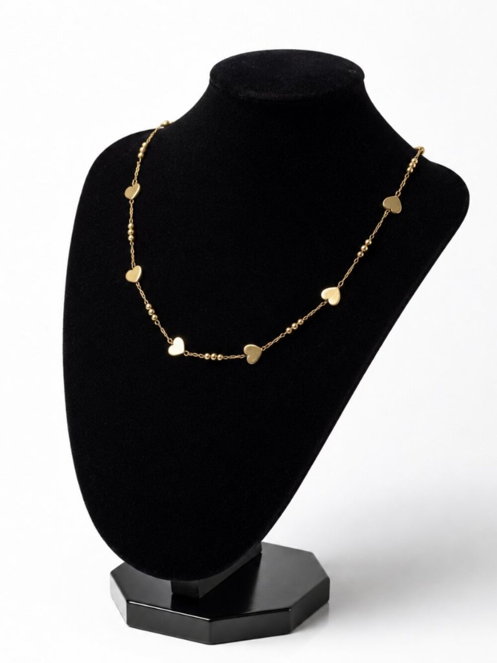 UTC Gold Tone Heart Station Necklace | Dainty Heart Charm Necklace | Minimalist